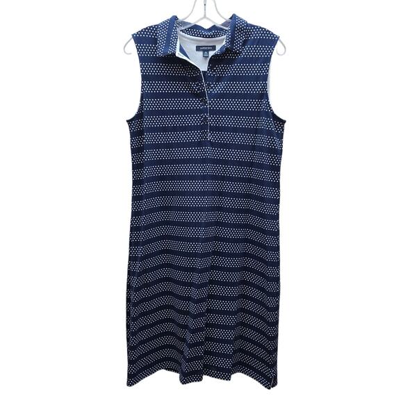 Lands' End Dress Sleeveless Knee Length Polka Dot Blue Casual Size Medium - Picture 1 of 6